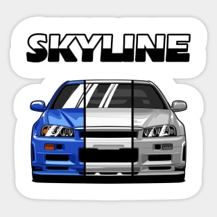 Nissan Skyline r34 GTR White Grey and Blue, JDM Car Sticker